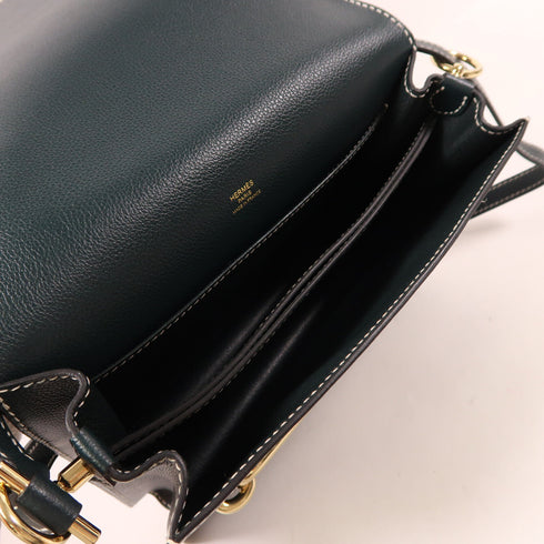 HERMES GHW Roulis 23 Shoulder Bag Evercolor Leather Vert Cypres Green