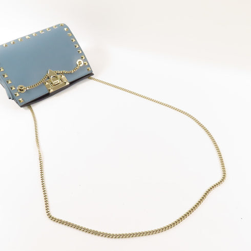Valentino GHW Chain Shoulder Bag Calfskin Leather Blue