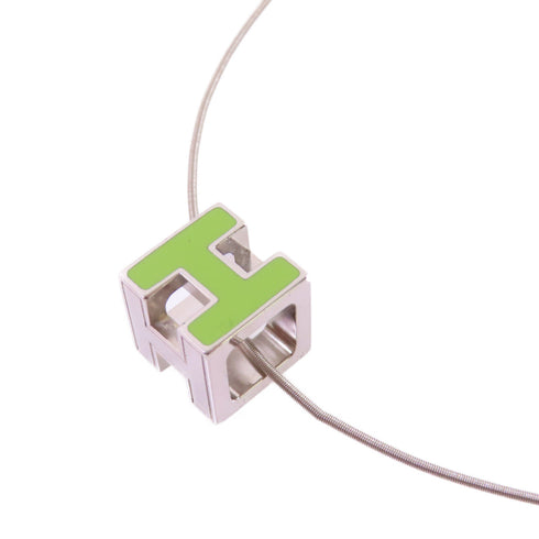 HERMES Cube d'H (H Cube) Necklace Metal Green Silver Tone Color