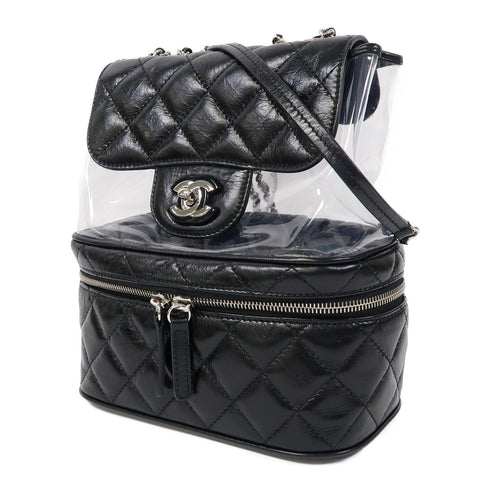 CHANEL Quilted CC SHW Chain Shoulder Bag Calfskin Leather/PVC Black v1
