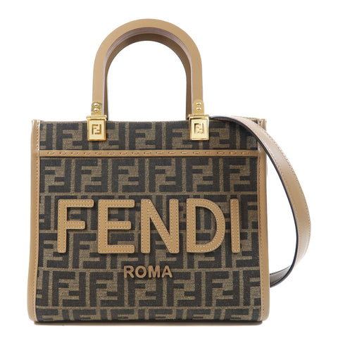 FENDI GHW Sunshine Small Shoulder Bag 8BH394 Canvas/Leather Brown
