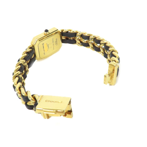 CHANEL GHW Premiere L Quartz Watch SS Leather Gold Plated H0001 Black v2