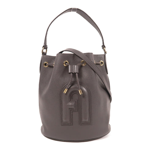 Furla GHW 2 Way Bucket Bag Calfskin Leather Grey