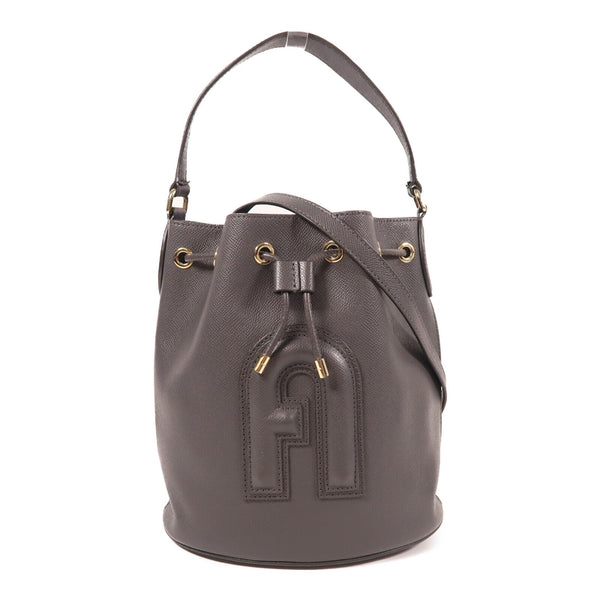 Furla GHW 2 Way Bucket Bag Calfskin Leather Grey