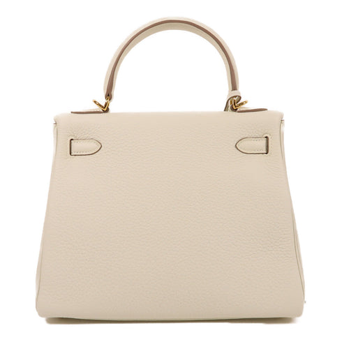 HERMES GHW Kelly 25 2 Way Shoulder Bag Togo Leather White