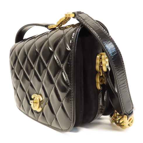 CHANEL Quilted CC GHW Mini Messenger Shoulder Bag AS3396 Patent Leather Black