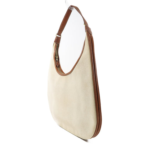 HERMES GHW Toile Natural Barenia Gao Shoulder Bag Canvas Leather Beige Brown