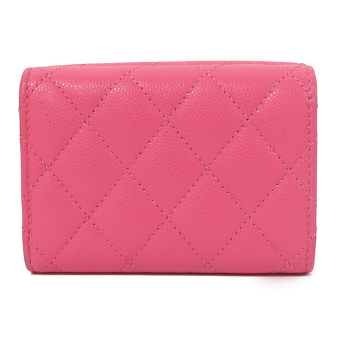 CHANEL Quilted CC GHW Tri-fold Wallet Caviar Leather Pink