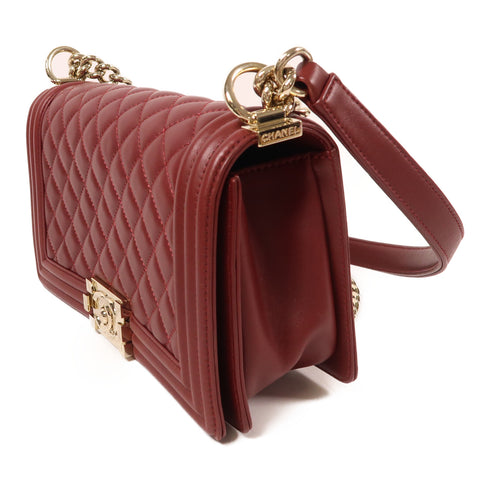CHANEL CC GHW Boy 25 Chain Shoulder Bag Lambskin Leather Bordeaux Color