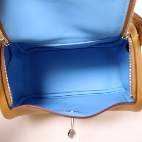 HERMES PHW Mini Lindy 20 Shoulder Bag Swift Leather Sesame/Celeste