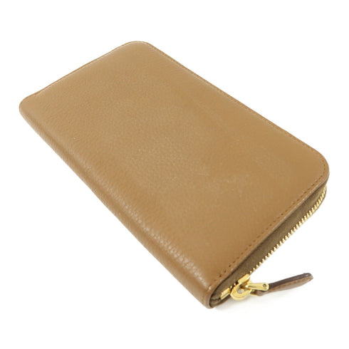 PRADA GHW Zipper Long Round Wallet Calfskin Leather Brown
