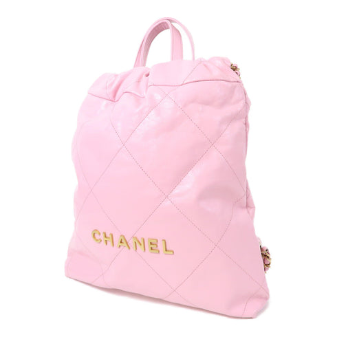 CHANEL Quilted CC GHW Chanel 22 Medium Rucksack/Backpack Calfskin Leather Pink