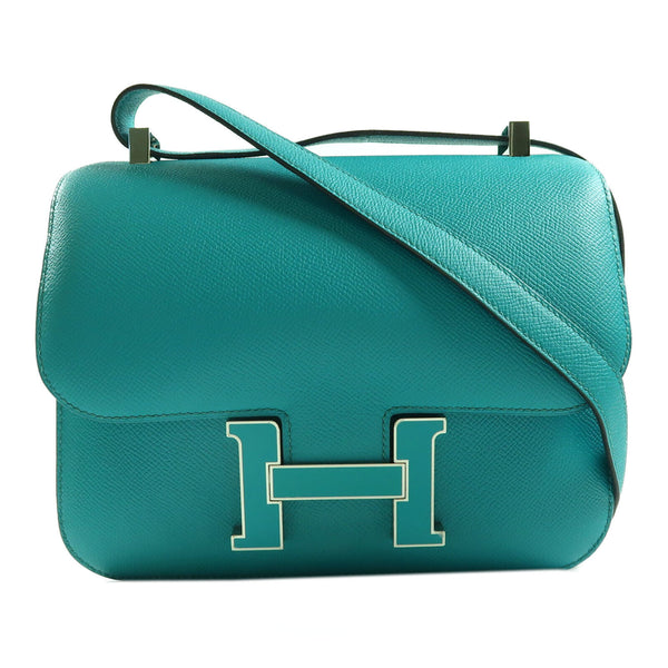HERMES PHW Constance 24 Shoulder Bag Veau Epsom Leather Bleu Paon Menthe Green