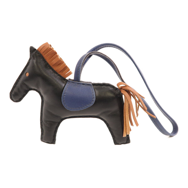 HERMES Rodeo MM Charm Milo Lambskin Leather Black Navy Brown