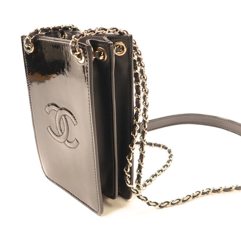CHANEL CC GHW Chain Shoulder Bag Patent Leather Black v1