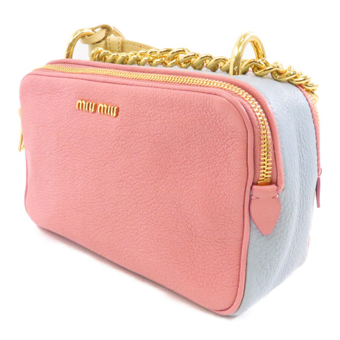 Miu Miu GHW Chain Shoulder Bag Calfskin Leather Pink Light Blue Light Yellow