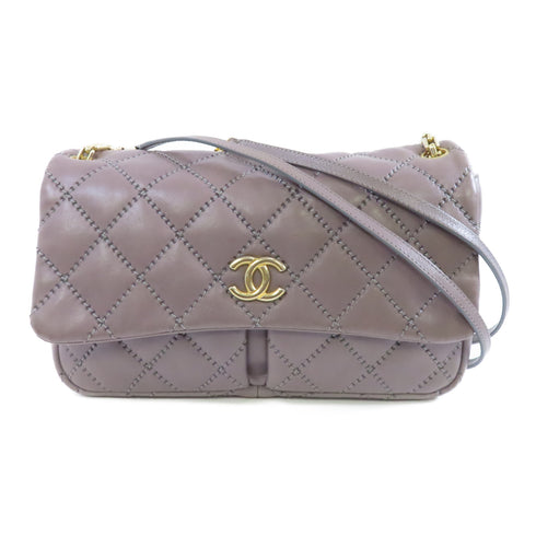 CHANEL Quilted CC GHW Shoulder Bag A50362 Calfskin Leather Gray