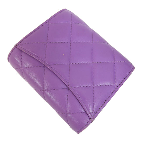 CHANEL Quilted CC SHW Wallet Lambskin Leather Purple
