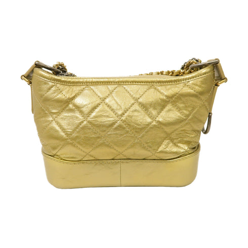 CHANEL Quilted CC Gabrielle Small Chain Shoulder Bag Aged Calfskin Gold Color