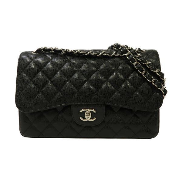 CHANEL Quilted CC SHW Classic Jumbo Chain Shoulder Bag A58600 Caviar Black