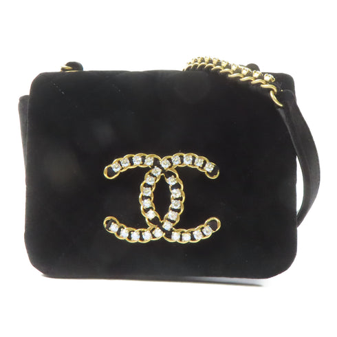 CHANEL CC GHW Crystal CC Mini Flap Chain Shoulder Bag Velvet Black