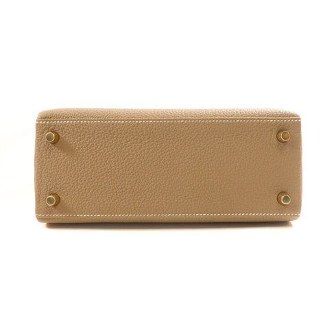 HERMES GHW Kelly 25 2way Shoulder Bag Celemence Leather Etoupe Grey