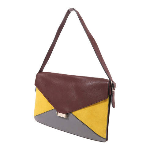 CELINE SHW Shoulder Bag Calfskin Leather Maroon/Yellow/Grey