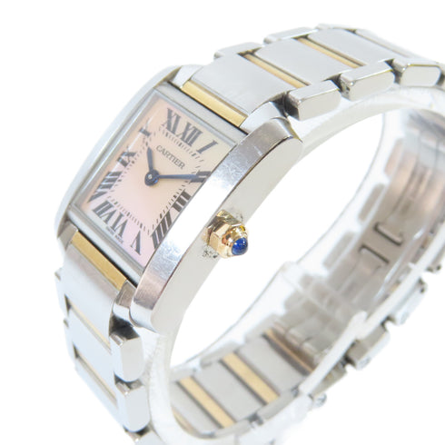 CARTIER Tank Francaise Quartz Watch 18K Yellow Gold Stainless Steel Shell Pink