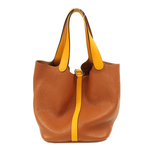 HERMES PHW Picotin MM Handbag Clemence Leather Cuivre/Jaune D'or