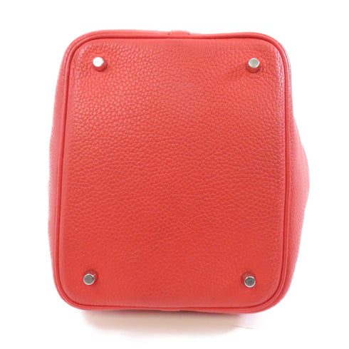 HERMES PHW Picotin MM Tote Bag Handbag Taurillon Clemence Leather Red