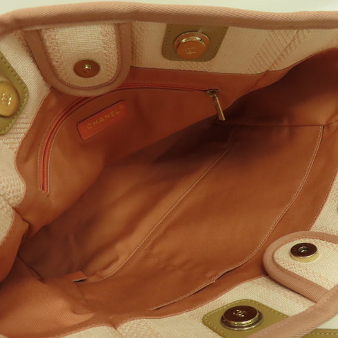 CHANEL CC GHW Deauville Tote Hand Bag Canvas Pink