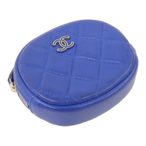CHANEL Quilted CC GHW Coin Case Purse Lambskin Leather Blue