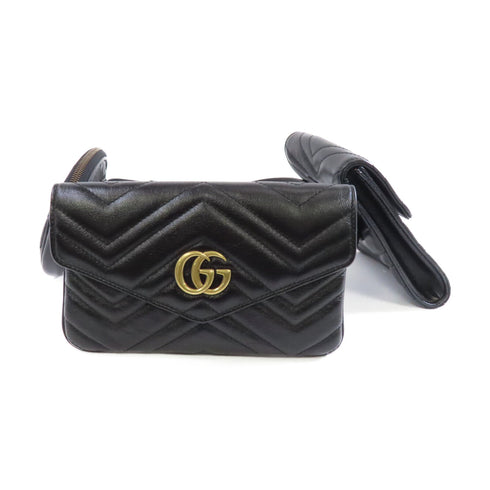 GUCCI GG GHW GG Marmont Belt Bag Belt Size 85 Calfskin Leather Black