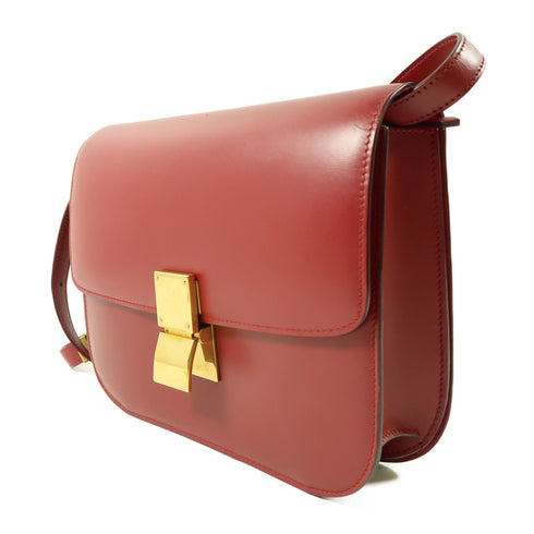 CELINE GHW Classic Box Shoulder Crossbody Bag Calfskin Leather Red