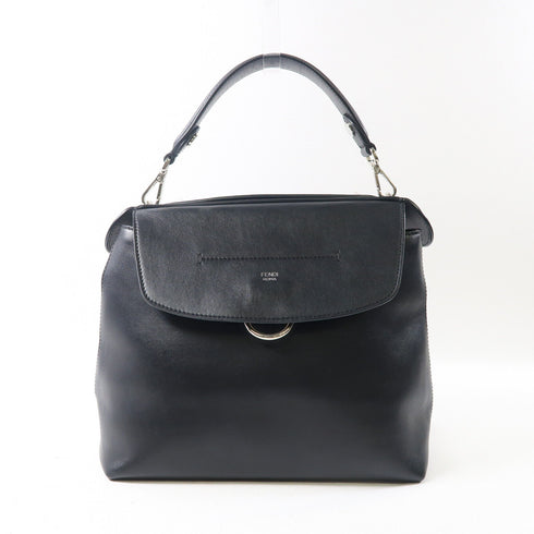 FENDI SHW Back to School 2 Way Backpack Handbag 8BZ042 Calfskin Leather Black