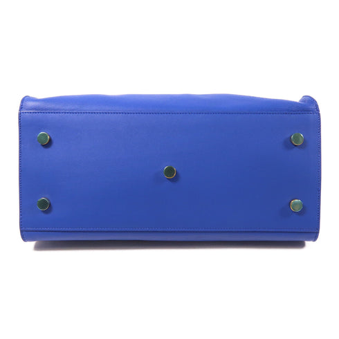 SAINT LAURENT YSL GHW 2 Way Shoulder Bag Handbag Lambskin Leather Blue