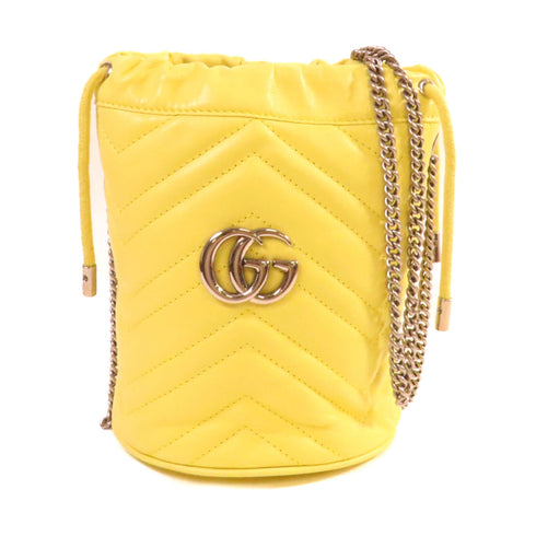 GUCCI SHW GG Marmont Mini Bucket Shoulder Bag Crossbody Calfskin 575163 Yellow