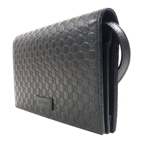 GUCCI GG GHW Shoulder Wallet Bag Crossbody 466507 Guccissima Leather Black