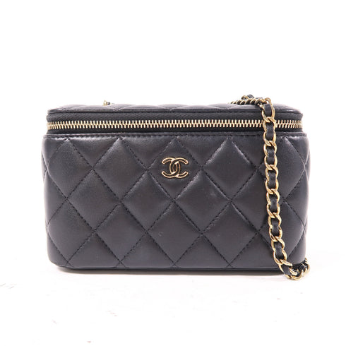 CHANEL Quilted CC GHW Vanity Case Chain Shoulder Bag Lambskin Leather Black v3