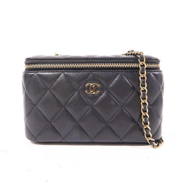 CHANEL Quilted CC GHW Vanity Case Chain Shoulder Bag Lambskin Leather Black v3