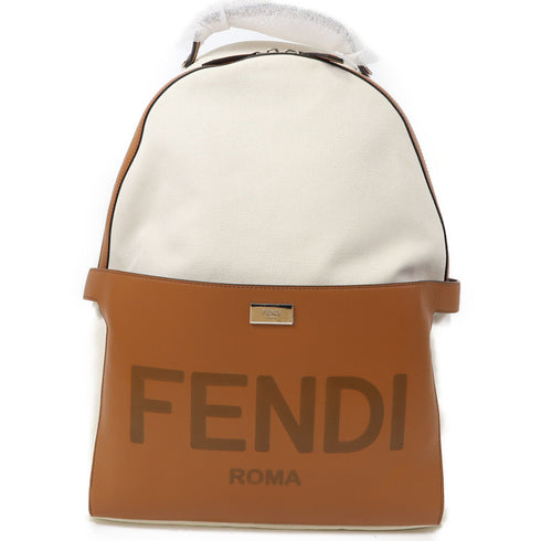 FENDI SHW Backpack Rucksack 7VZ053 AFBD Canvas Leather White Brown