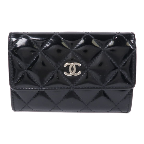 CHANEL CC SHW Card Case Patent Leather Black