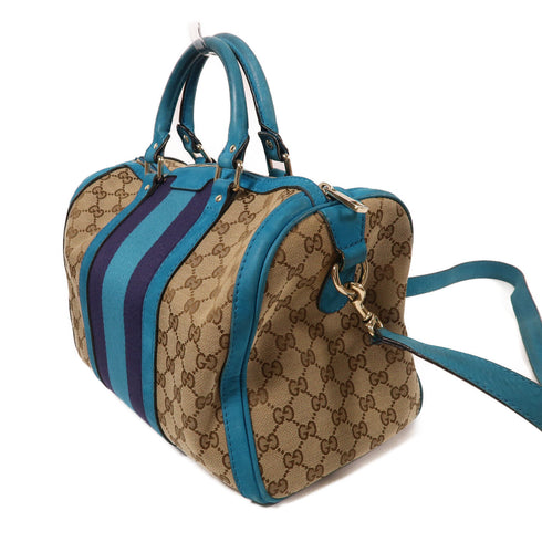 GUCCI GG GHW Boston Bag 2Way Shoulder Hand Bag 247205 Canvas Blue