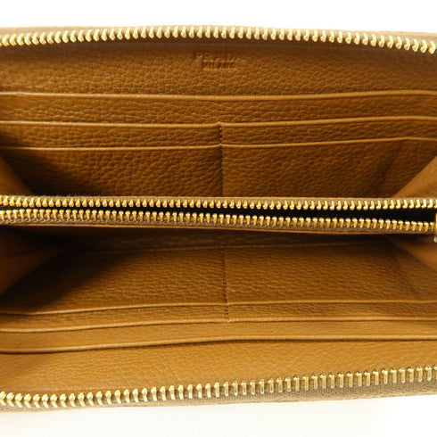 PRADA GHW Zipper Long Round Wallet Calfskin Leather Brown