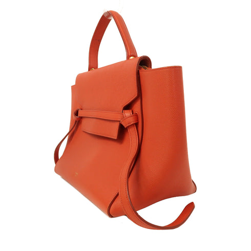 CELINE GHW Belt Bag 2 Way Shoulder Bag Handbag Calfskin Leather Red