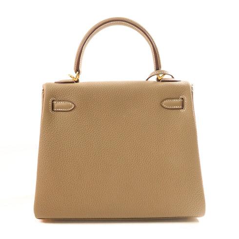 HERMES GHW Kelly 25 2way Shoulder Bag Celemence Leather Etoupe Grey