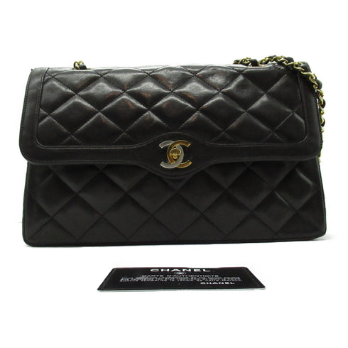 CHANEL Quilted CC GHW Chain Shoulder Bag Lambskin Black Used