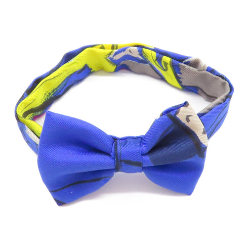 HERMES Mini Ribbon Bow Tie Silk Blue