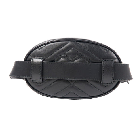 GUCCI Herringbone GG GHW GG Marmont Waist Bag 476434 Calfskin Leather Black