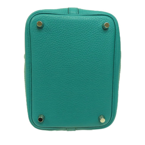 HERMES PHW Picotin PM Tote Bag Handbag Clemence Leather Vert Verone Green